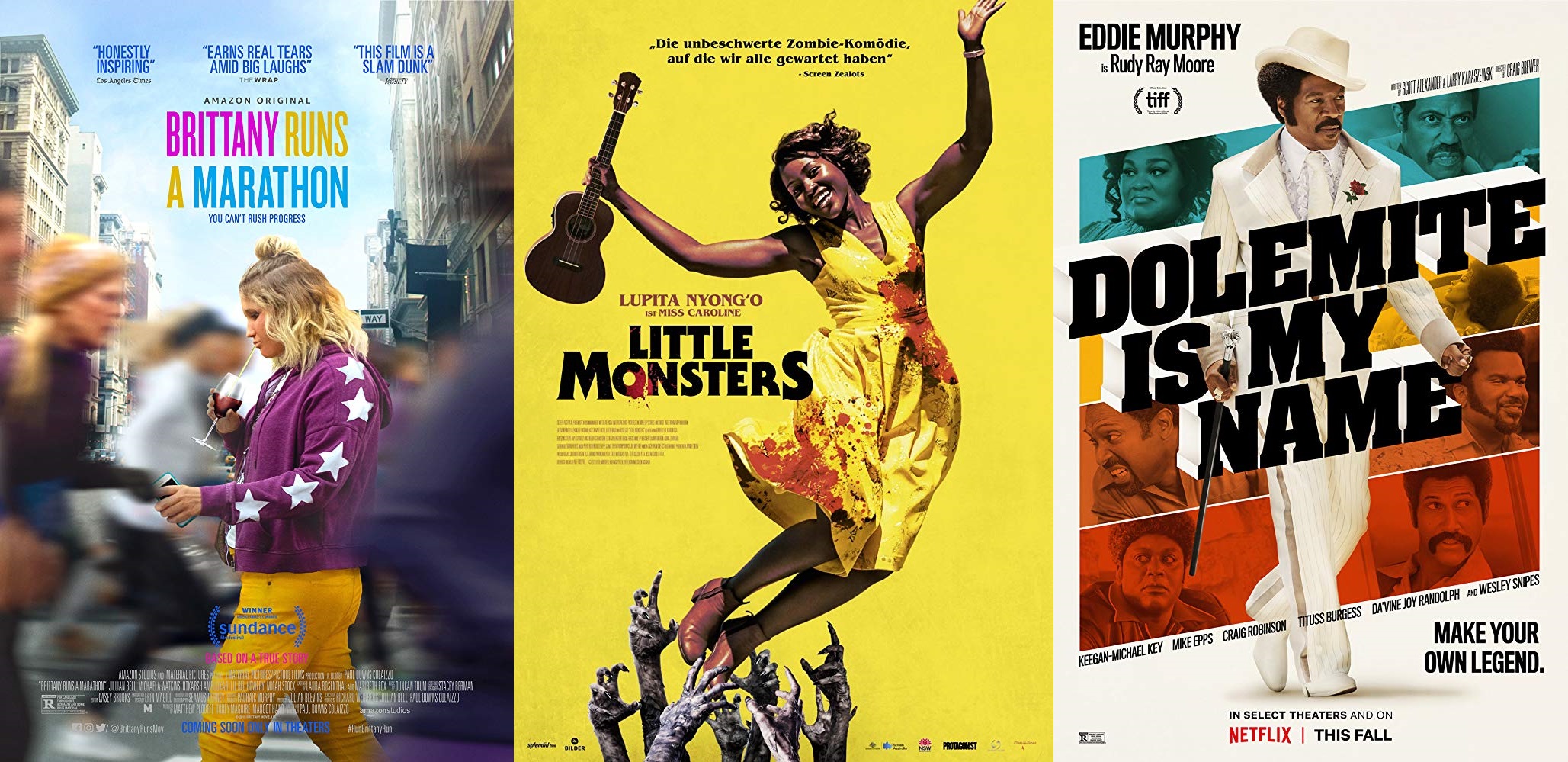 POSTERS LITTLE MONSTERS, DOLEMITE IS MY NAME Y BRITTANY RUNS A MARATHON